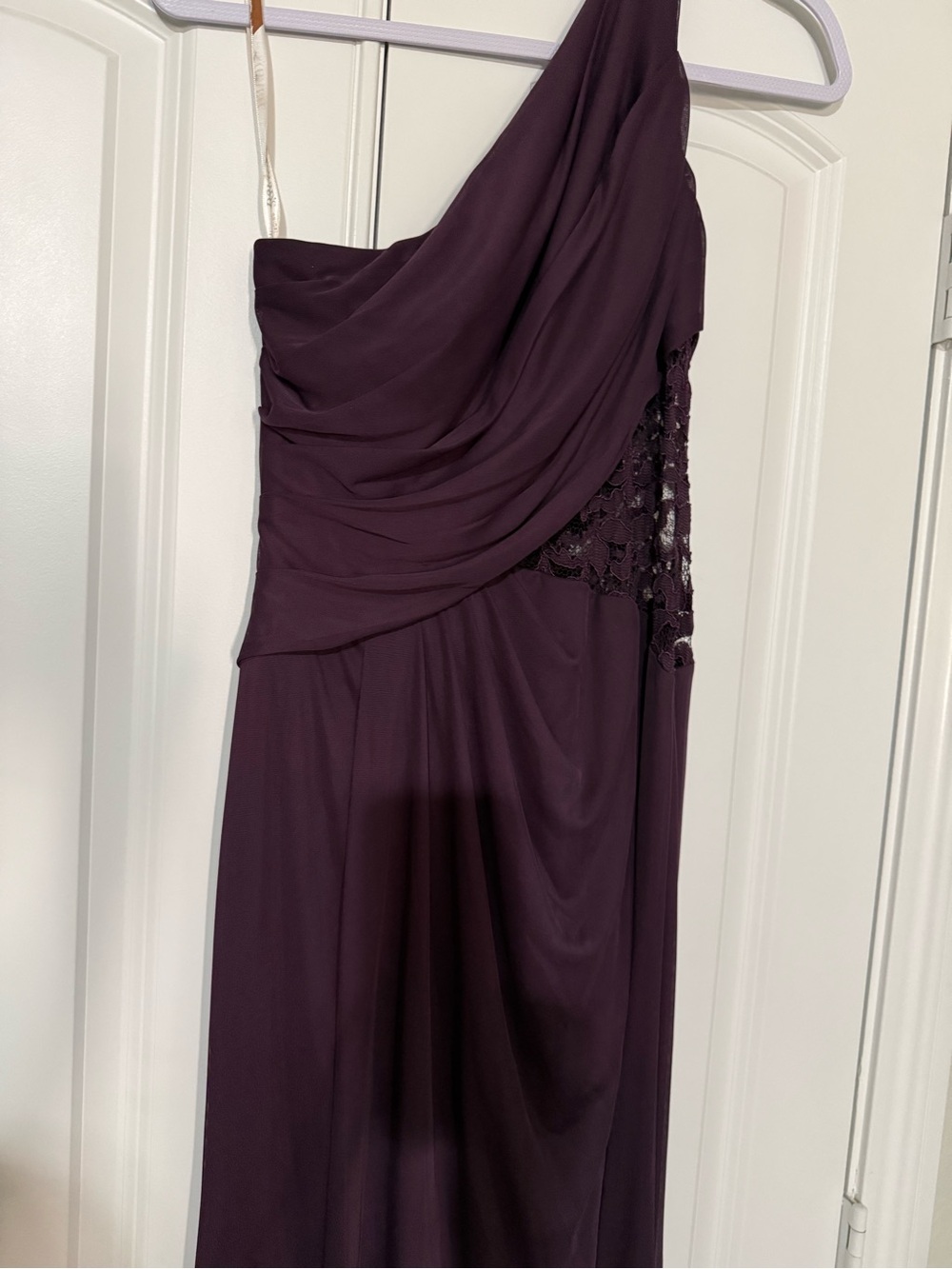 David's Bridal One-Shoulder Plum Gown
